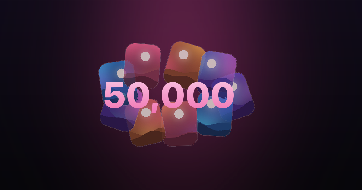 Photo cards swirling around a large fifty-thousand count